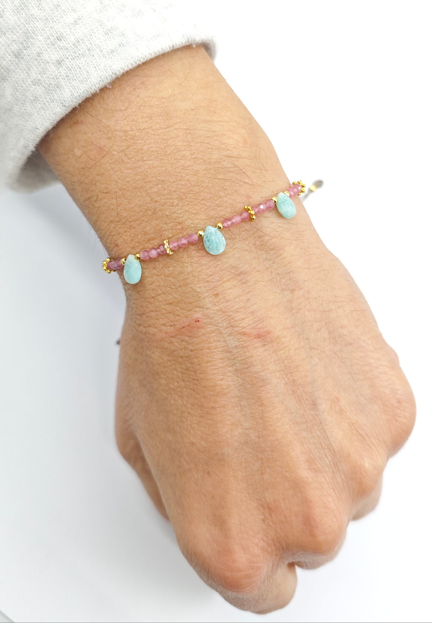 Pulsera Pètal Turmalina rosa y Amazonita