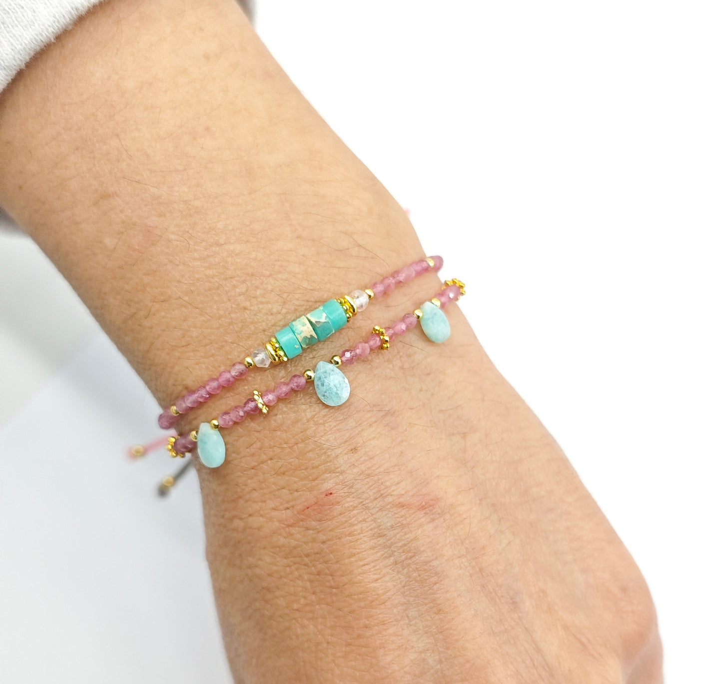 Pulsera Spring Turmalina rosa y Amazonita