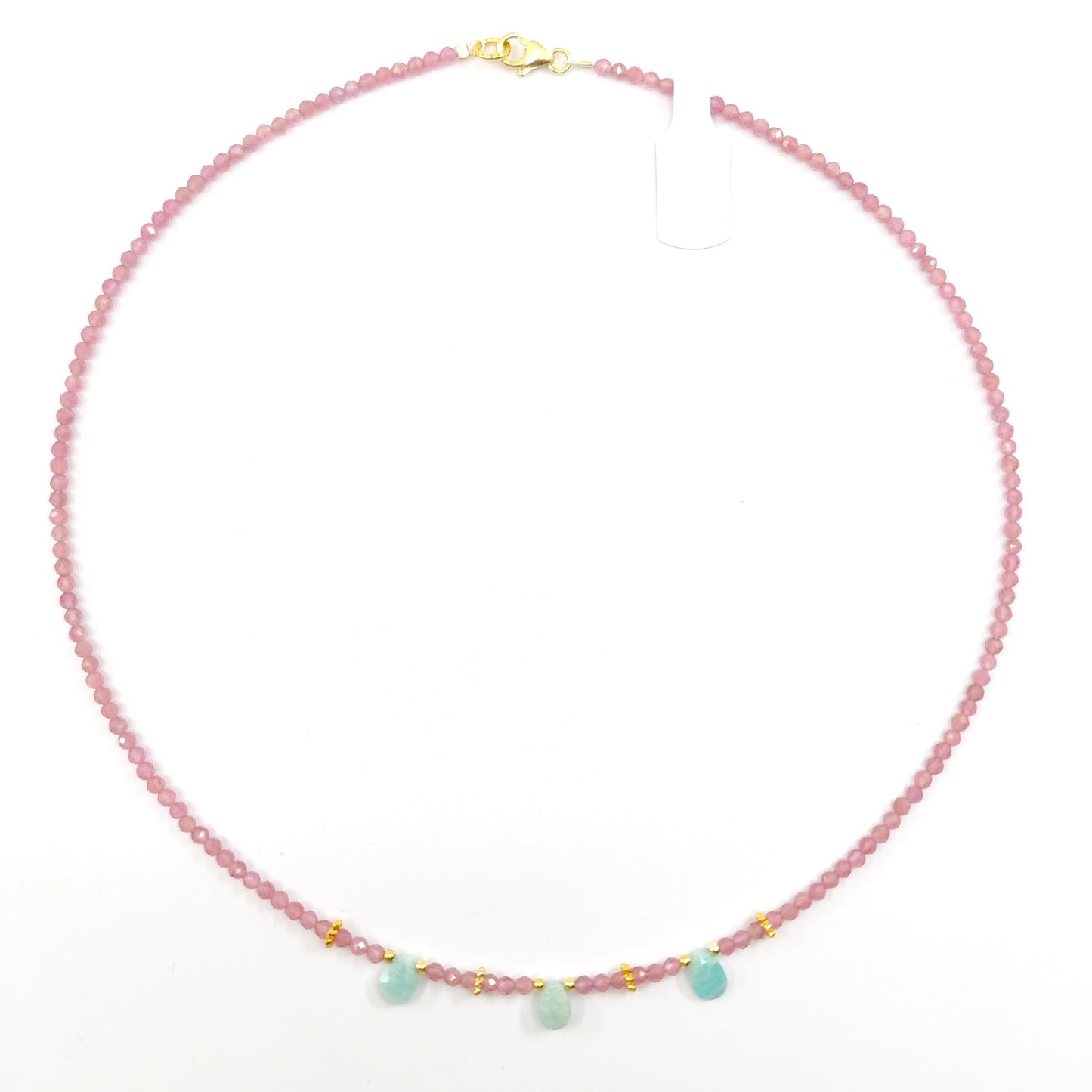 Collar Pètal Turmalina rosa y Amazonita
