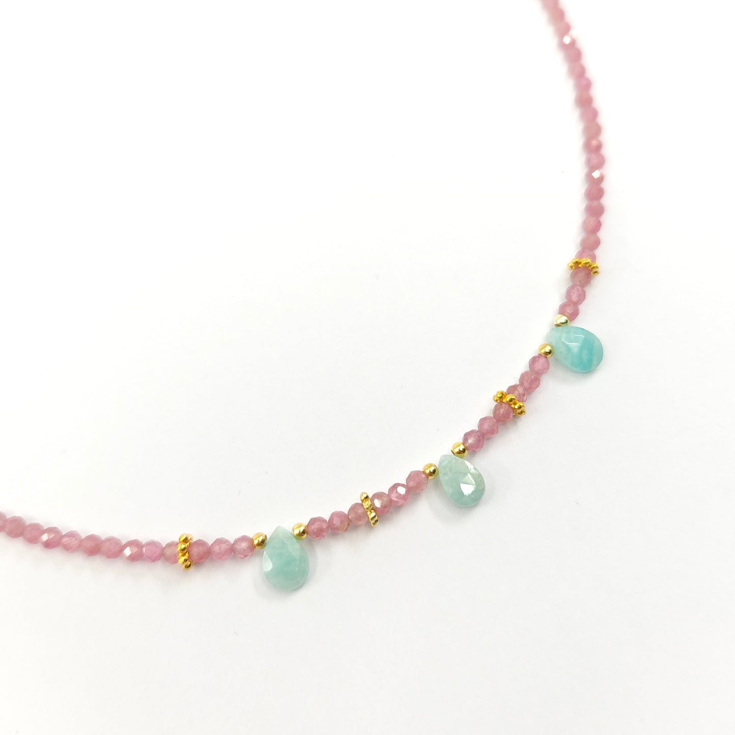 Collar Pètal Turmalina rosa y Amazonita