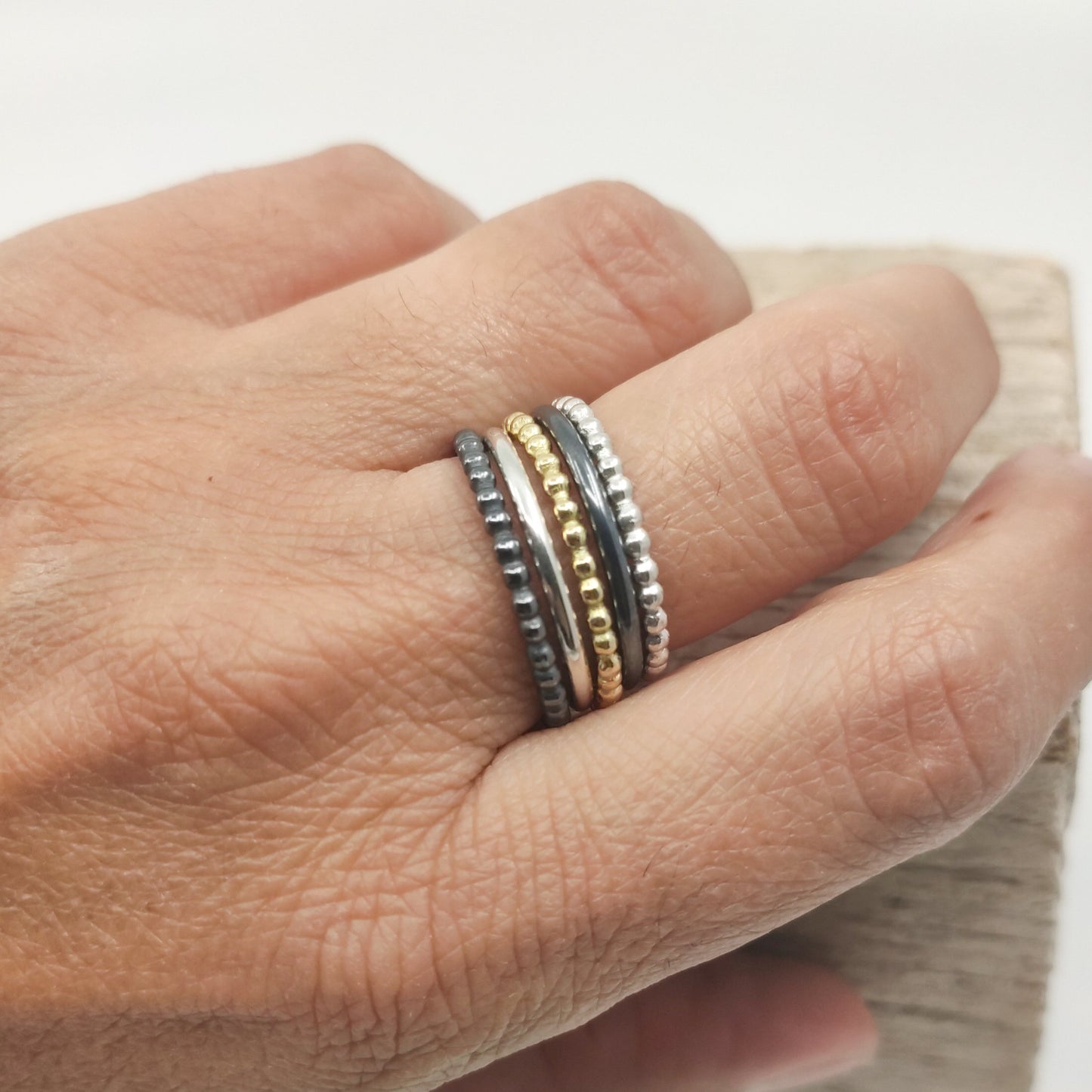 Anillo TWINS liso plata oxidada