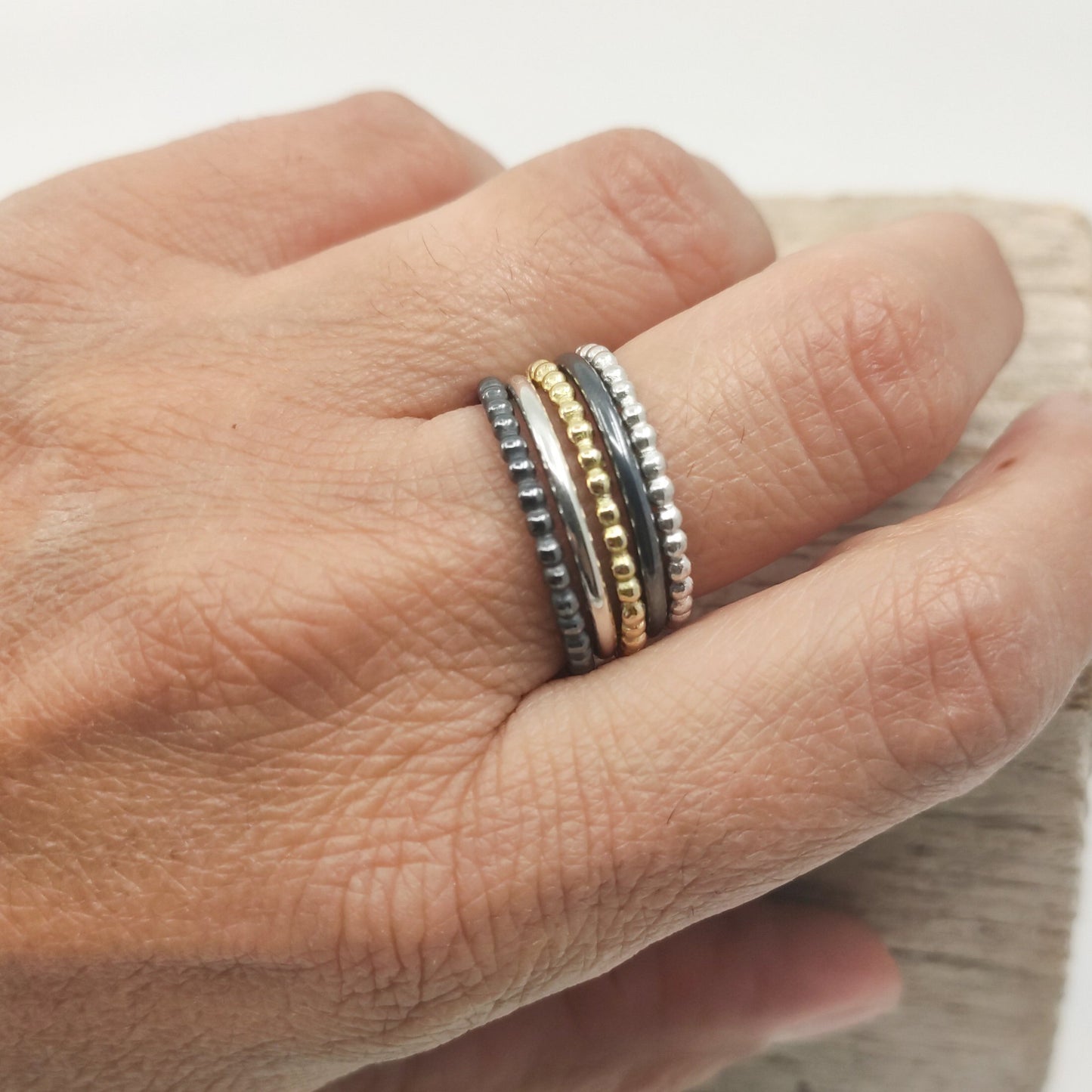 Anillo TWINS bolitas plata de ley oxidada